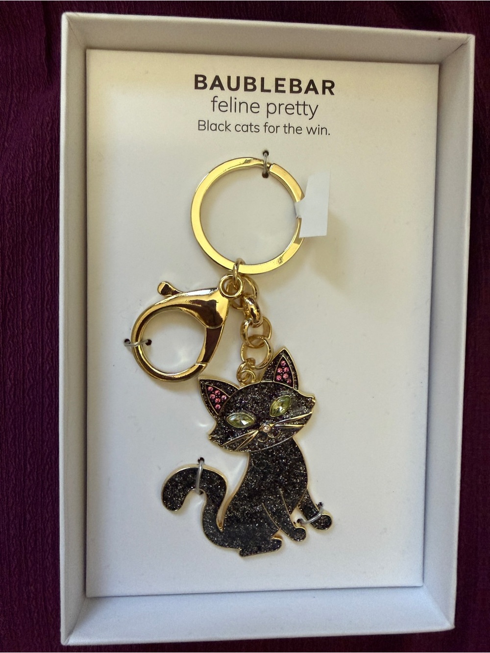 BaubleBar Black Glitter Cat Keychain with Gold tone  Halloween Feline